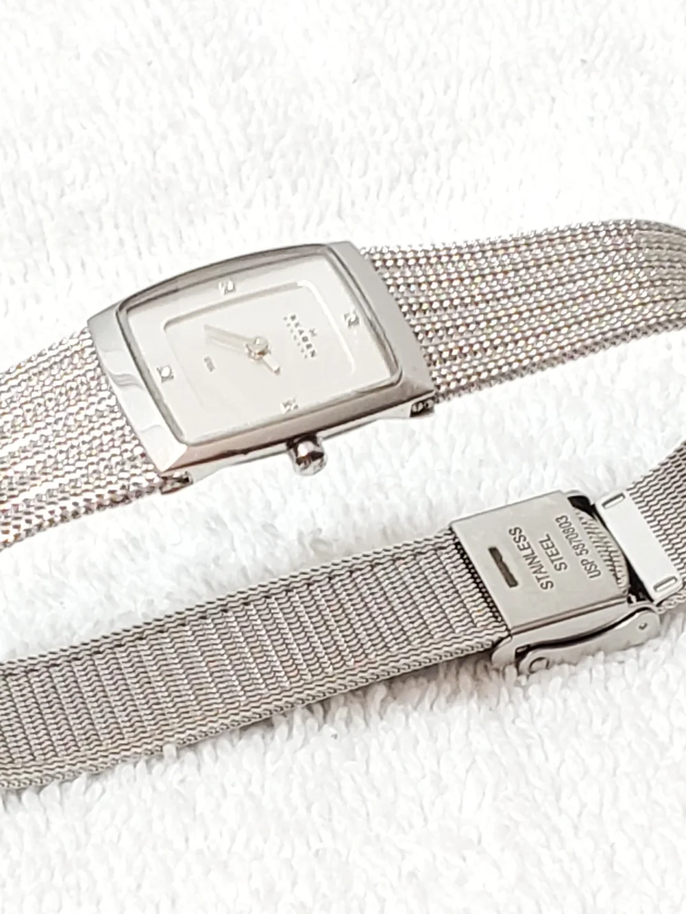 Skagen Denmark Mesh Band Stainless Steel Women's Watch Silver 4 Diamonds Dial